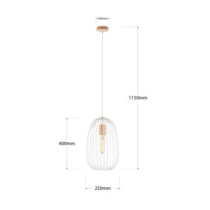 Riippuvalaisin johdolla OVELLA 1xE27/15W/230V Ø 25 cm kerma/mänty