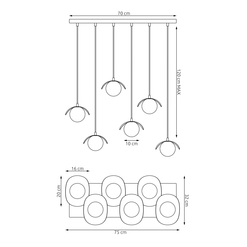 Riippuvalaisin johdolla RITUAL 6xG9/8W/230V valkoinen