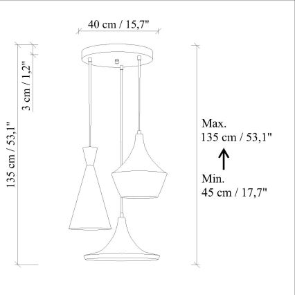Riippuvalaisin johdolla TOM 3xE27/40W/230V sininen