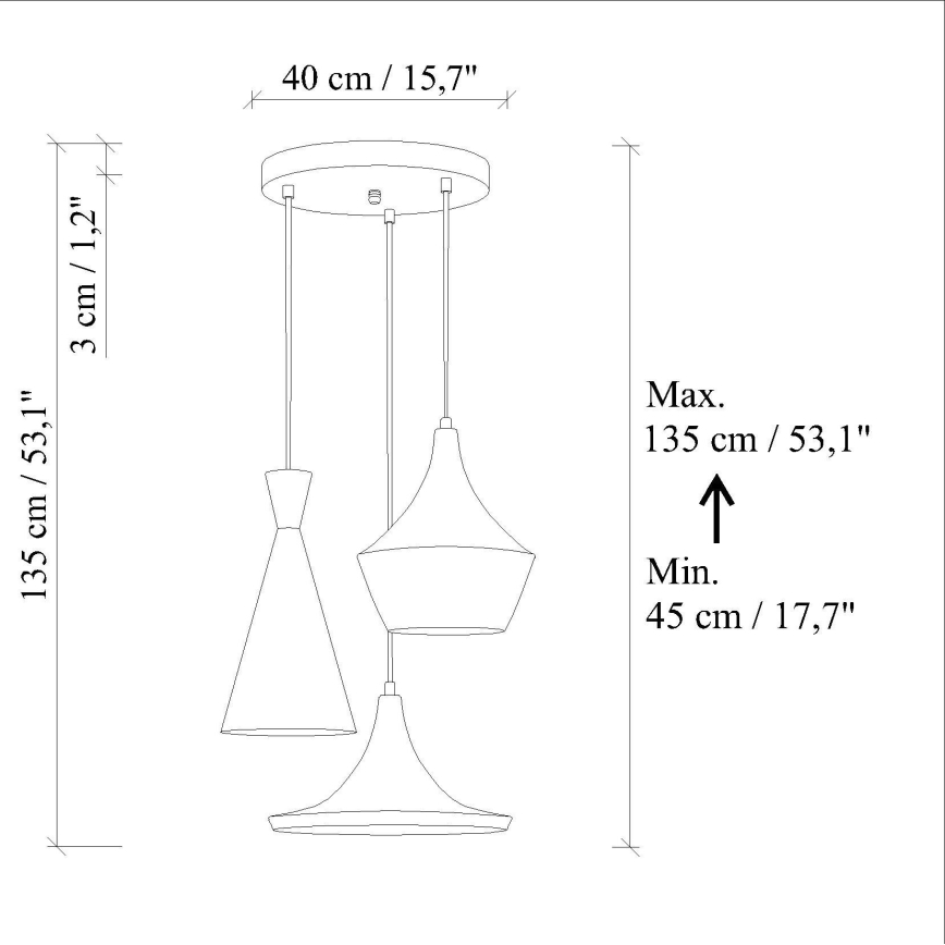 Riippuvalaisin johdolla TOM 3xE27/40W/230V sininen