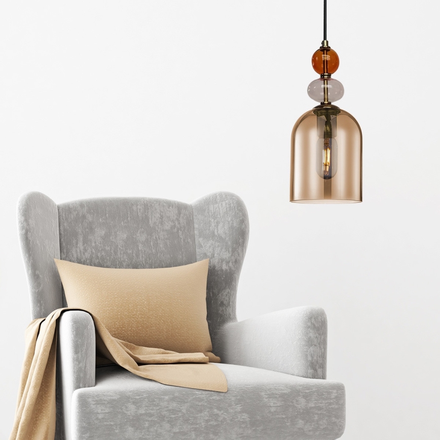 Riippuvalaisin johdolla TROPEA 1xE27/15W/230V musta/savunpunainen/beige