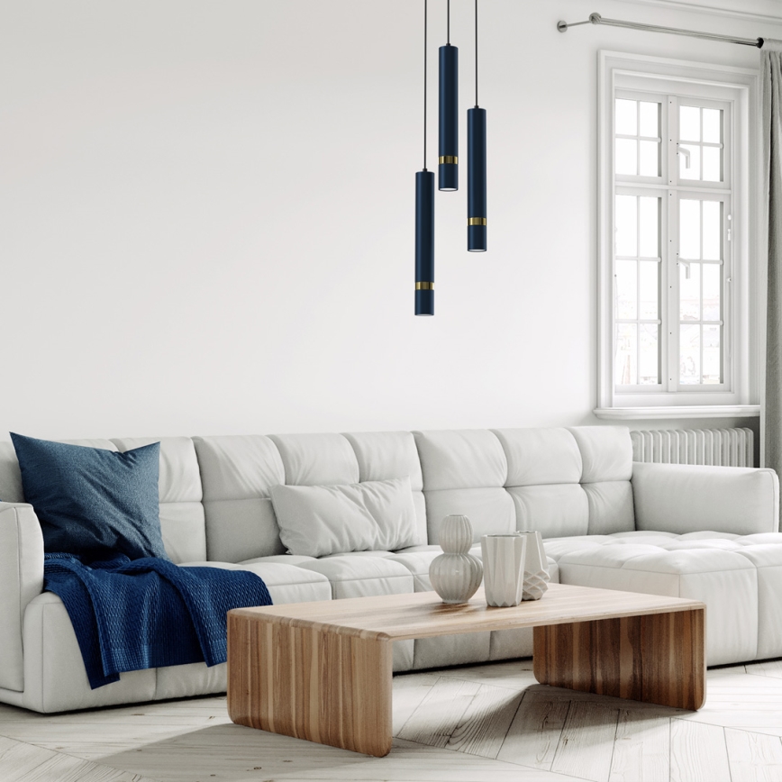 Riippuvalaisin JOKER 3xGU10/8W/230V sininen/kulta