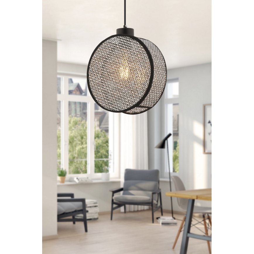 Riippuvalaisin kaapelilla DRUM 1xE27/60W/230V harmaa/musta