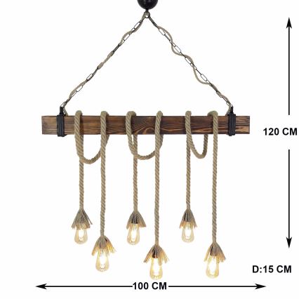 Riippuvalaisin kaapelilla KUTUK 6xE27/40W/230V mänty