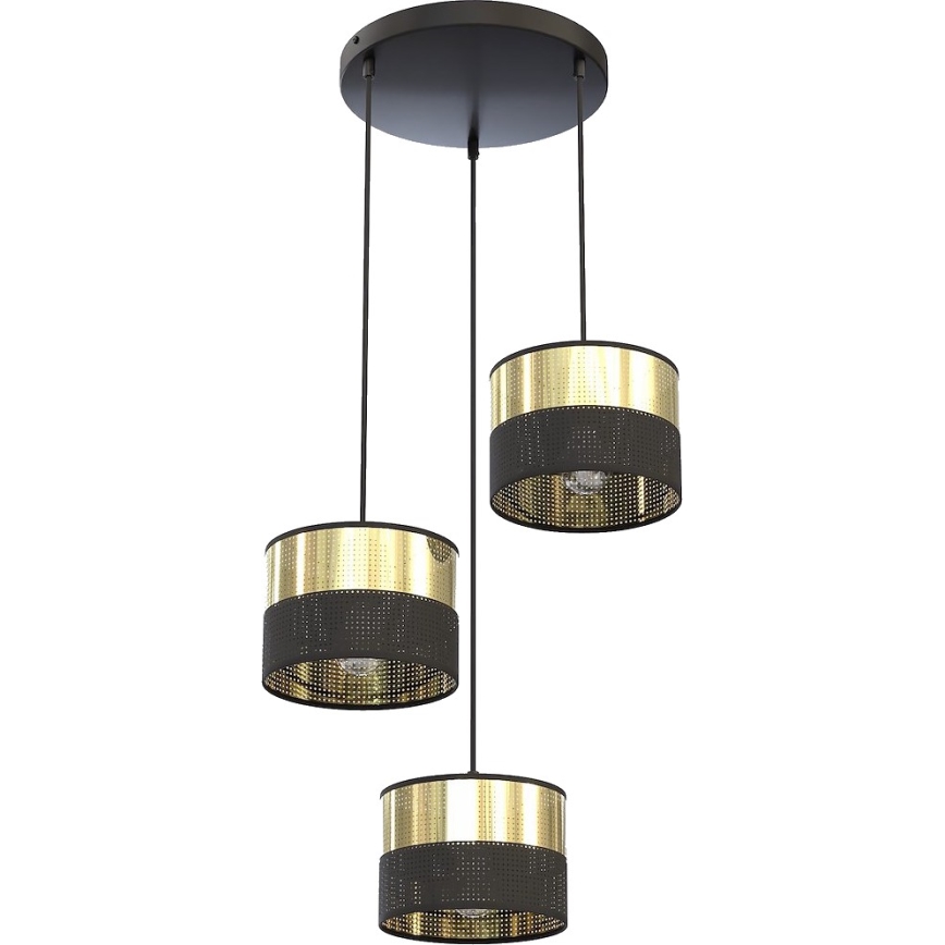 Riippuvalaisin kaapelilla LUX 3xE27/15W/230V musta/kulta