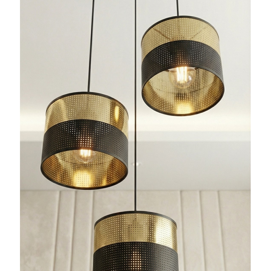 Riippuvalaisin kaapelilla LUX 3xE27/15W/230V musta/kulta
