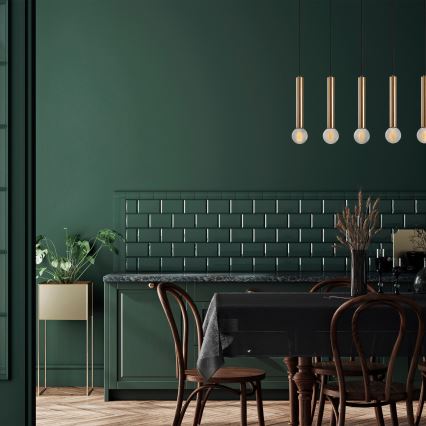 Riippuvalaisin kaapelilla TEMPO 5xE27/40W/230V kultainen