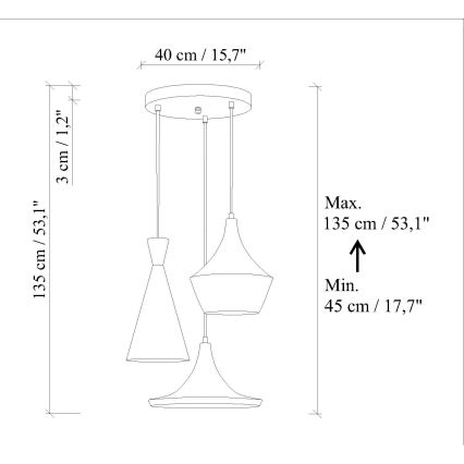 Riippuvalaisin kaapelilla TOM 3xE27/40W/230V oranssi