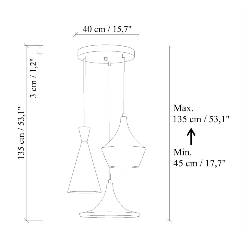Riippuvalaisin kaapelilla TOM 3xE27/40W/230V oranssi