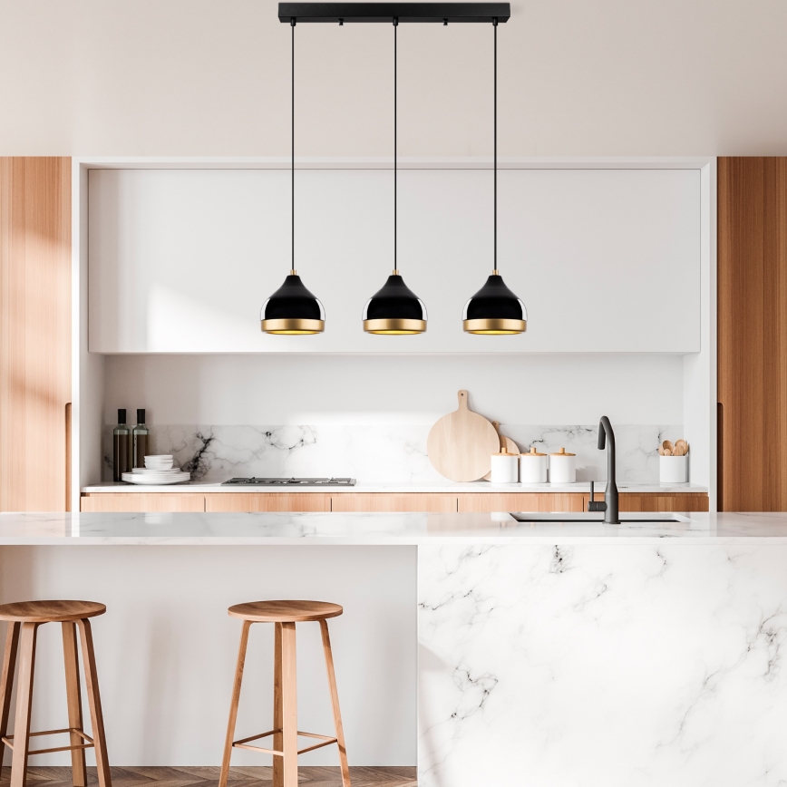 Riippuvalaisin kaapelilla YILDO 3xE27/40W/230V musta/kulta