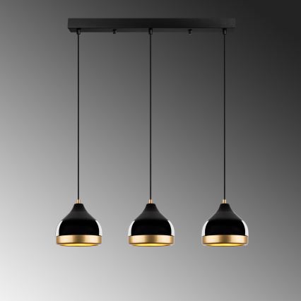 Riippuvalaisin kaapelilla YILDO 3xE27/40W/230V musta/kulta
