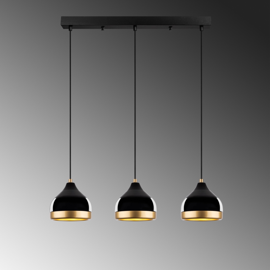 Riippuvalaisin kaapelilla YILDO 3xE27/40W/230V musta/kulta