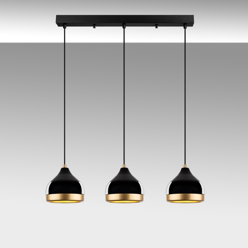 Riippuvalaisin kaapelilla YILDO 3xE27/40W/230V musta/kulta