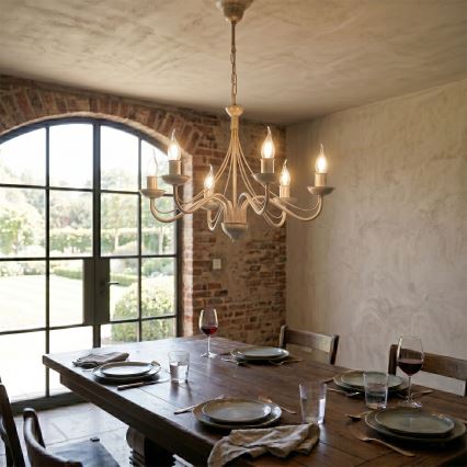 Riippuvalaisin ketjulla ANTON 6xE14/60W/230V valkoinen patina
