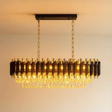 Riippuvalaisin ketjulla CRISTAL 10xE14/10W/230V musta/kulta