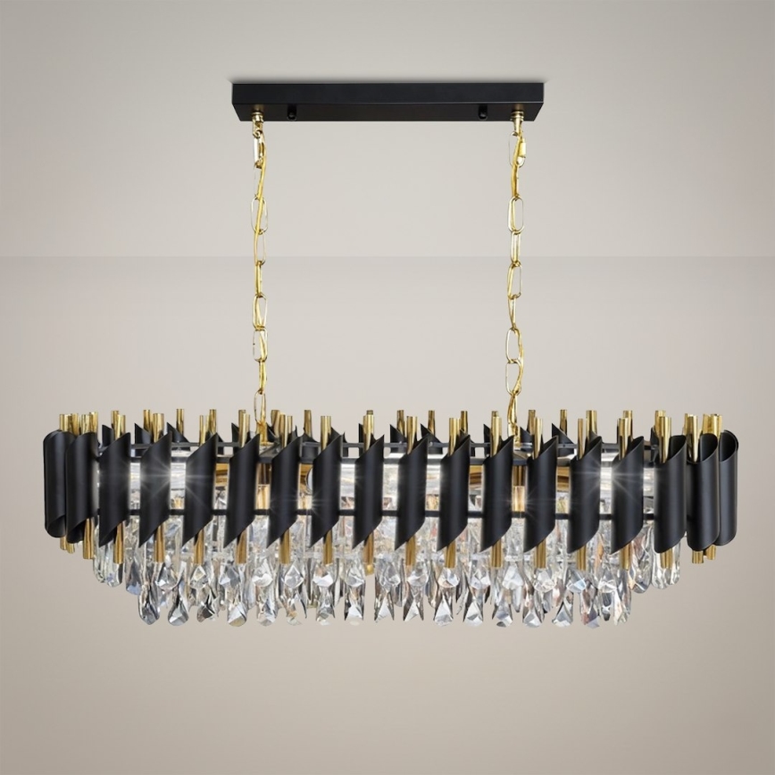 Riippuvalaisin ketjulla CRISTAL 10xE14/10W/230V musta/kulta