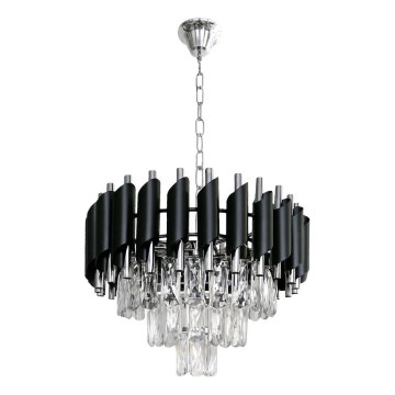 Riippuvalaisin ketjulla CRISTAL 5xE14/10W/230V Ø 38 cm musta/mattakromi
