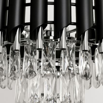 Riippuvalaisin ketjulla CRISTAL 5xE14/10W/230V Ø 38 cm musta/mattakromi