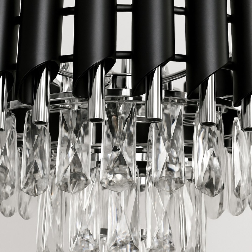 Riippuvalaisin ketjulla CRISTAL 5xE14/10W/230V Ø 38 cm musta/mattakromi