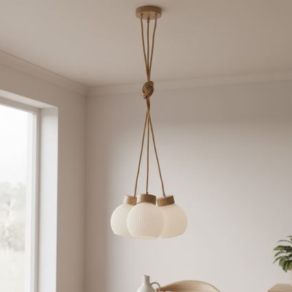 Riippuvalaisin LOOMIS 3xE27/15W/230V 130 cm beige/tammi