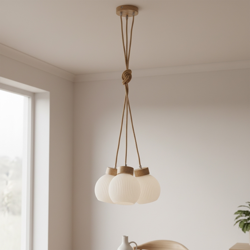 Riippuvalaisin LOOMIS 3xE27/15W/230V 130 cm beige/tammi