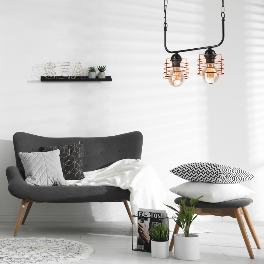 Riippuvalaisin MORGAN 2xE27/60W/230V musta/kupari