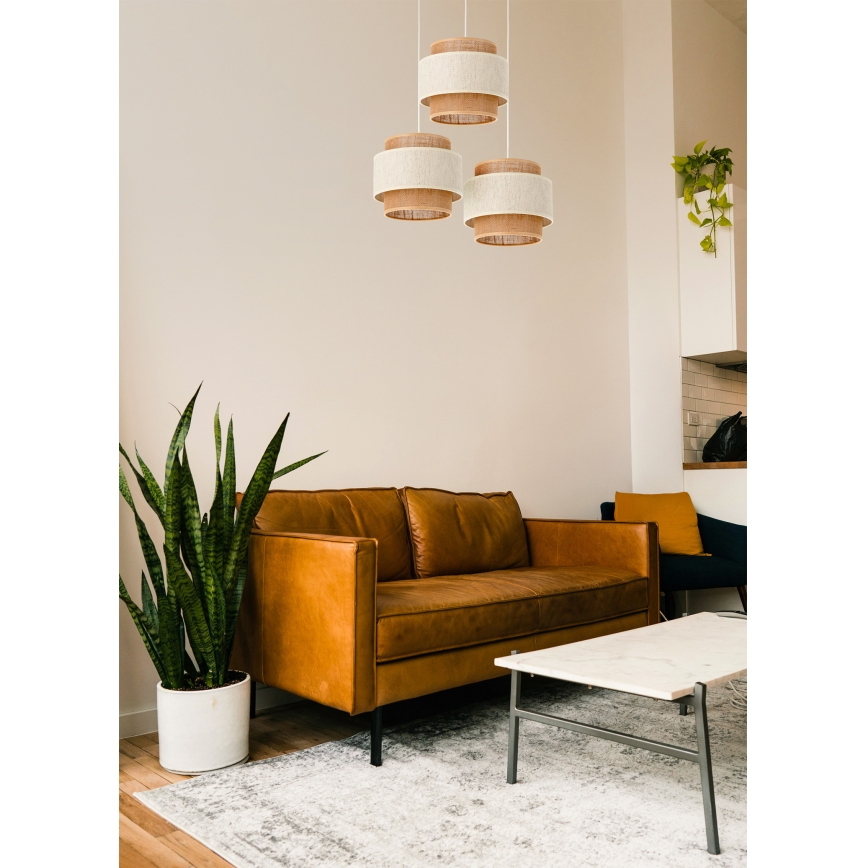 Riippuvalaisin narulla BOHO 3xE27/60W/230V kerma/juutti