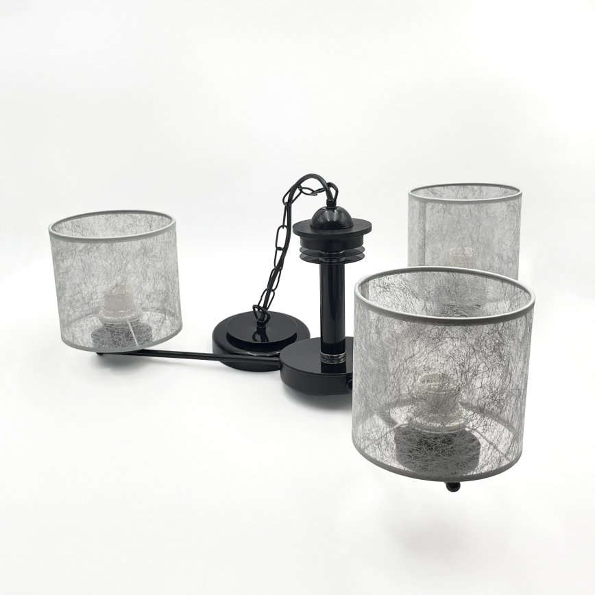 Riippuvalaisin ROSA ketjulla 3xE27/60W/230V musta/harmaa