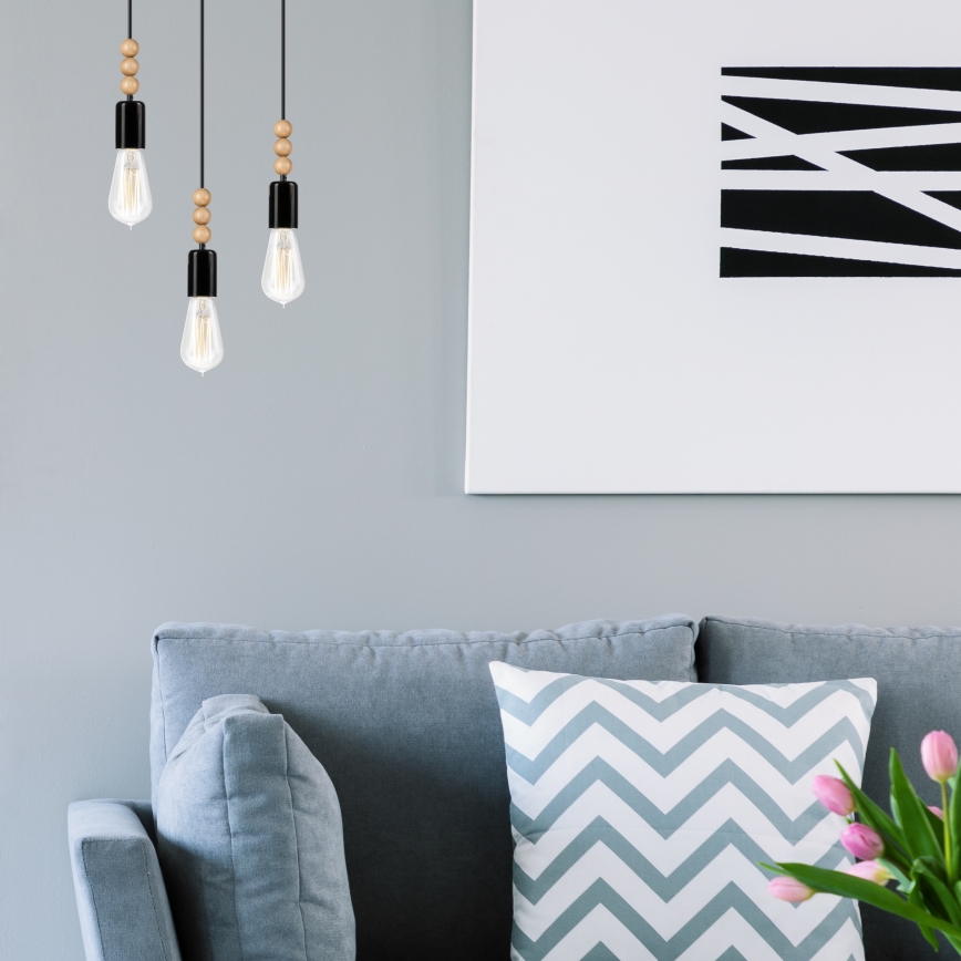 Riippuvalaisin köydellä SIMON 3xE27/60W/230V pyökki