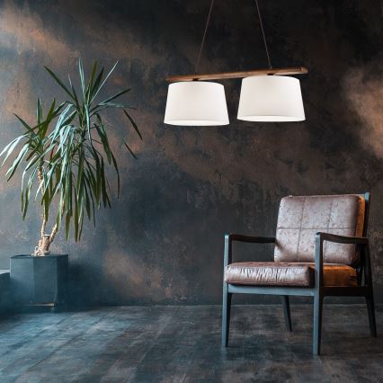 Riippuvalaisin vaijerilla AIDA 2xE27/60W/230V halkaisija 35 cm tammi/pähkinä