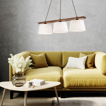 Riippuvalaisin vaijerilla AIDA 3xE27/60W/230V halkaisija 25 cm tammi/pähkinä