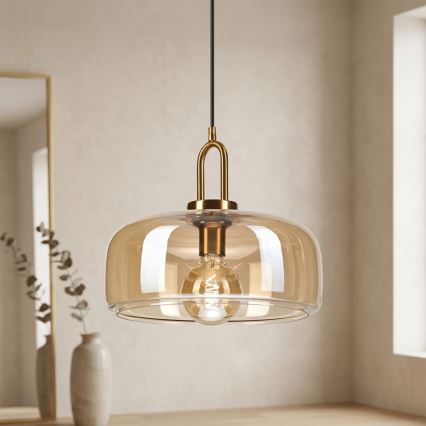 Riippuvalaisin vaijerilla AMAYA 1xE27/15W/230V, kultainen/savunbeige