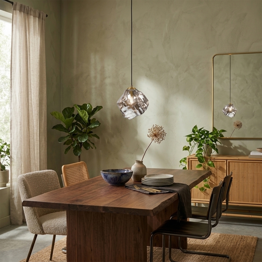 Riippuvalaisin vaijerilla CRISTAL 1xE14/15W/230V messinki/savunmusta