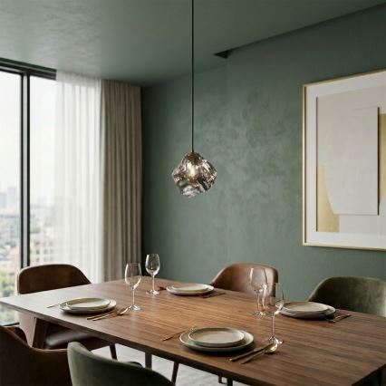 Riippuvalaisin vaijerilla CRISTAL 1xE14/15W/230V messinki/savunmusta