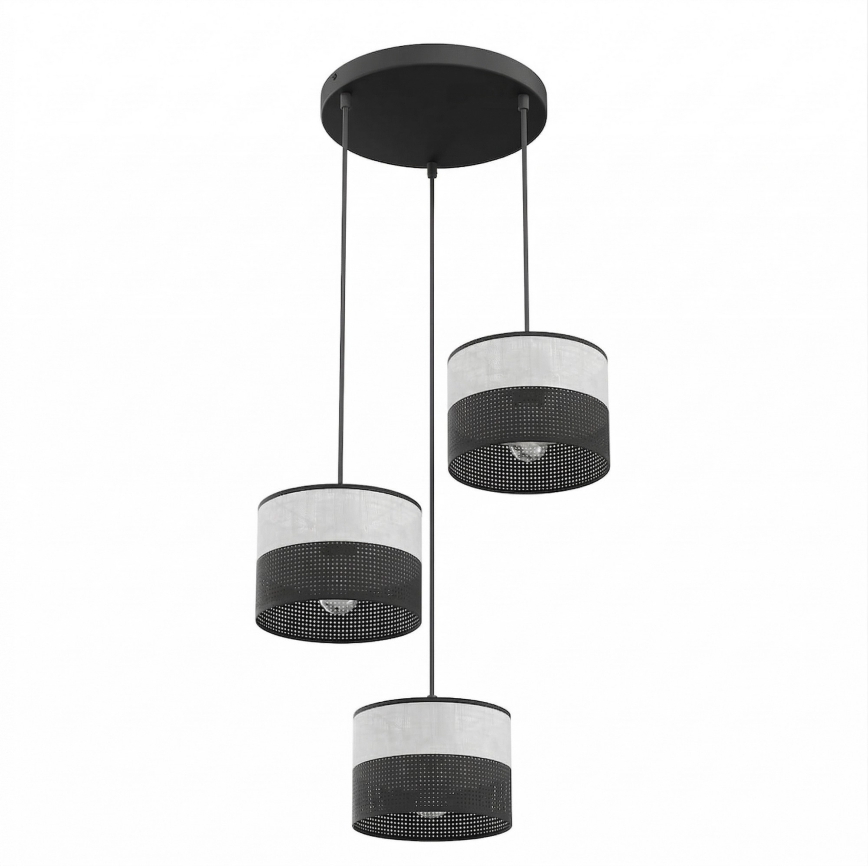 Riippuvalaisin vaijerilla KARBON, 3×E27 (15 W), 230 V, musta/harmaa