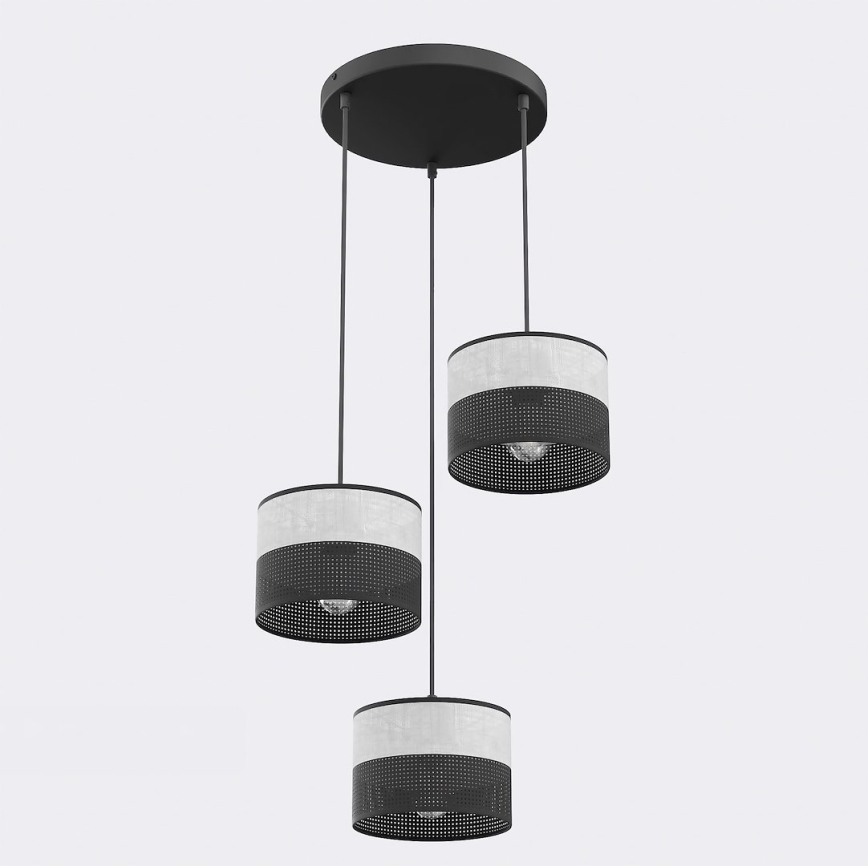 Riippuvalaisin vaijerilla KARBON, 3×E27 (15 W), 230 V, musta/harmaa