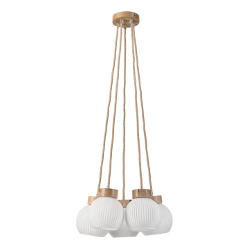 Riippuvalaisin vaijerilla LOOMIS 5xE27/15W/230V 83 cm beige/tammi