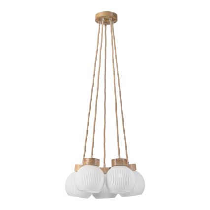 Riippuvalaisin vaijerilla LOOMIS 5xE27/15W/230V 83 cm beige/tammi
