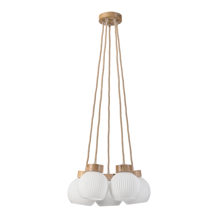 Riippuvalaisin vaijerilla LOOMIS 5xE27/15W/230V 83 cm beige/tammi