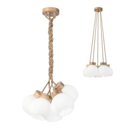 Riippuvalaisin vaijerilla LOOMIS 5xE27/15W/230V 83 cm beige/tammi