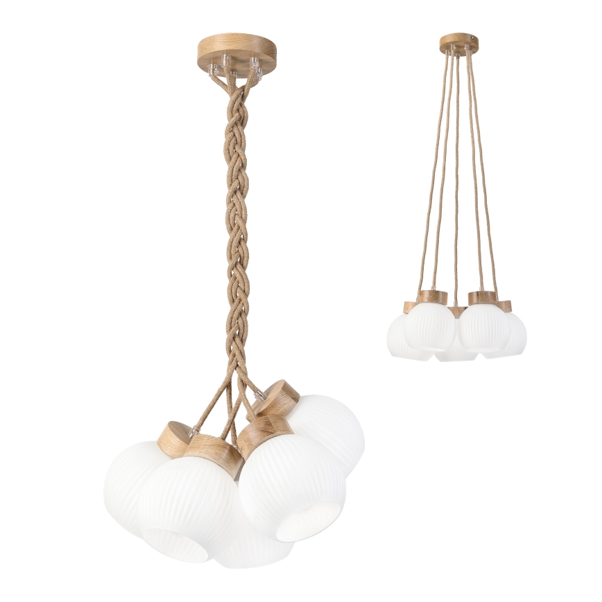 Riippuvalaisin vaijerilla LOOMIS 5xE27/15W/230V 83 cm beige/tammi