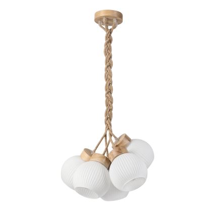 Riippuvalaisin vaijerilla LOOMIS 5xE27/15W/230V 83 cm beige/tammi