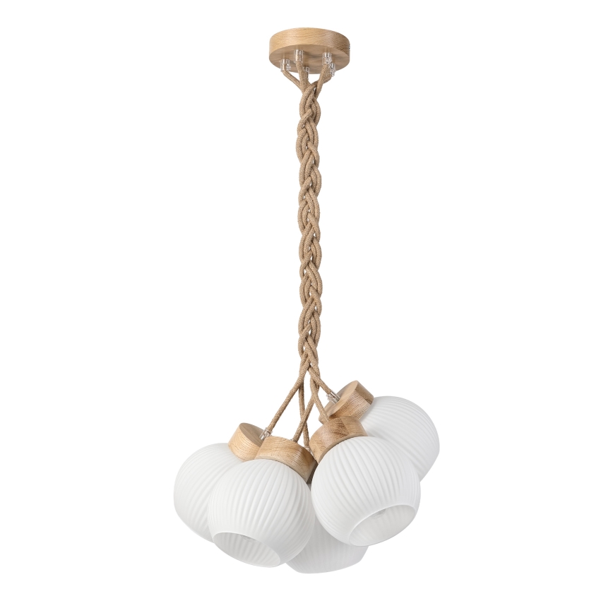 Riippuvalaisin vaijerilla LOOMIS 5xE27/15W/230V 83 cm beige/tammi
