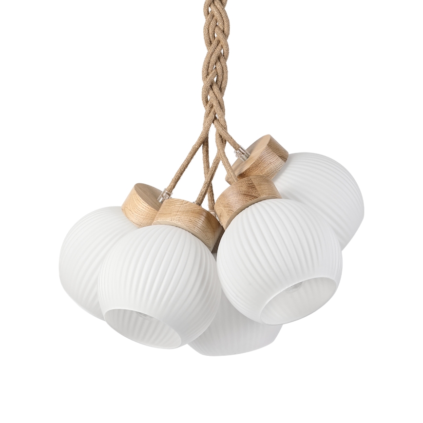 Riippuvalaisin vaijerilla LOOMIS 5xE27/15W/230V 83 cm beige/tammi