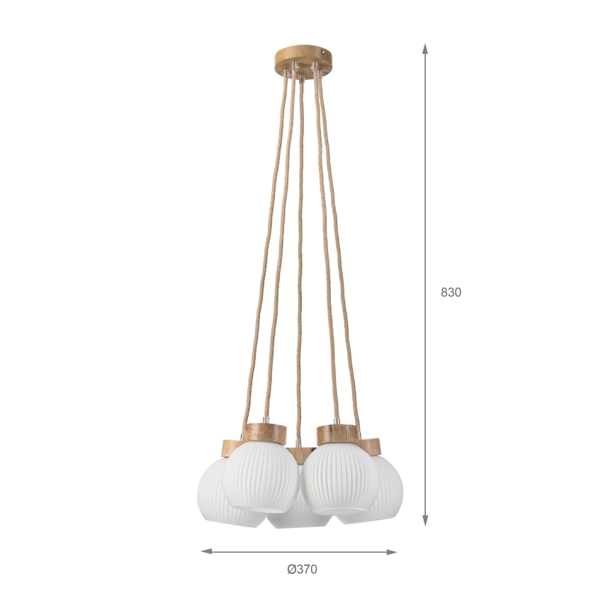 Riippuvalaisin vaijerilla LOOMIS 5xE27/15W/230V 83 cm beige/tammi