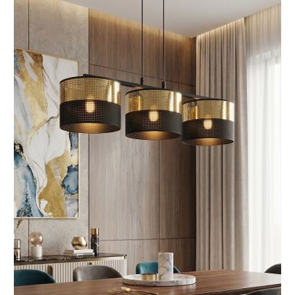 Riippuvalaisin vaijerilla LUX 3xE27/15W/230V musta/kultainen