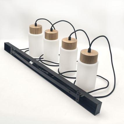 Riippuvalaisin vaijerilla MARKUS 4xE27/15W/230V musta/tammi