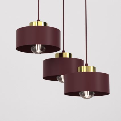 Riippuvalaisin vaijerilla MARTI 3xE27/15W/230V burgundinpunainen/kultainen