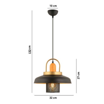 Riippuvalaisin vaijerilla MONZA 1xE27/40W/230V Ø 32 cm musta/kulta