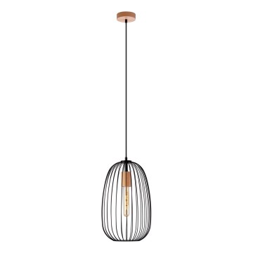 Riippuvalaisin vaijerilla OVELLA 1xE27/15W/230V Ø 25 cm musta/mänty